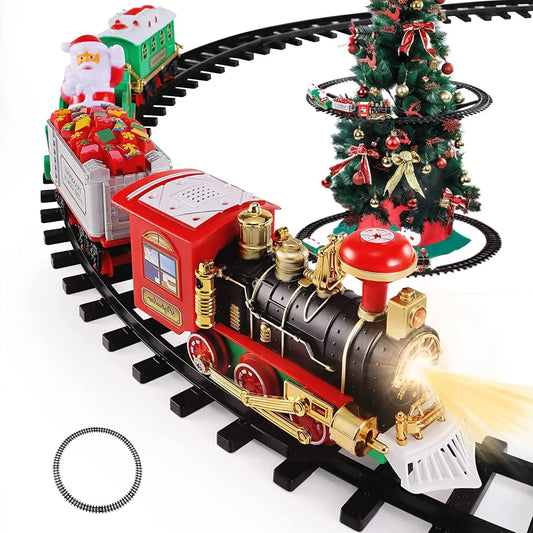 ensemble de train  électrique, voiture jouet pour arbre de noël, train  de transport avec musique, train du père noël, cadeaux