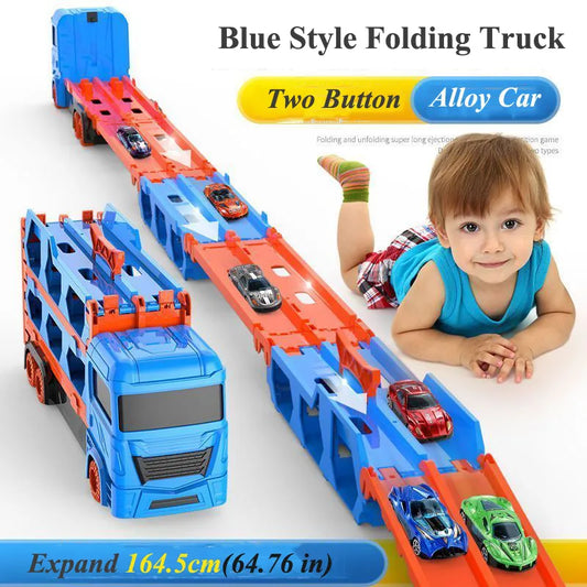 Grand camion transporteur de voiture pliable, véhicule de course sur piste jeux compétitifs  ce jouet pour  garçon , cadeaux oréginal.