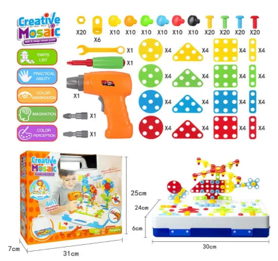 jouets de construction pour enfant garçon, ensemble pour faire un puzzle créatif et une mosaïque en 3D, pose de briques, bricolage électrique éducatif,