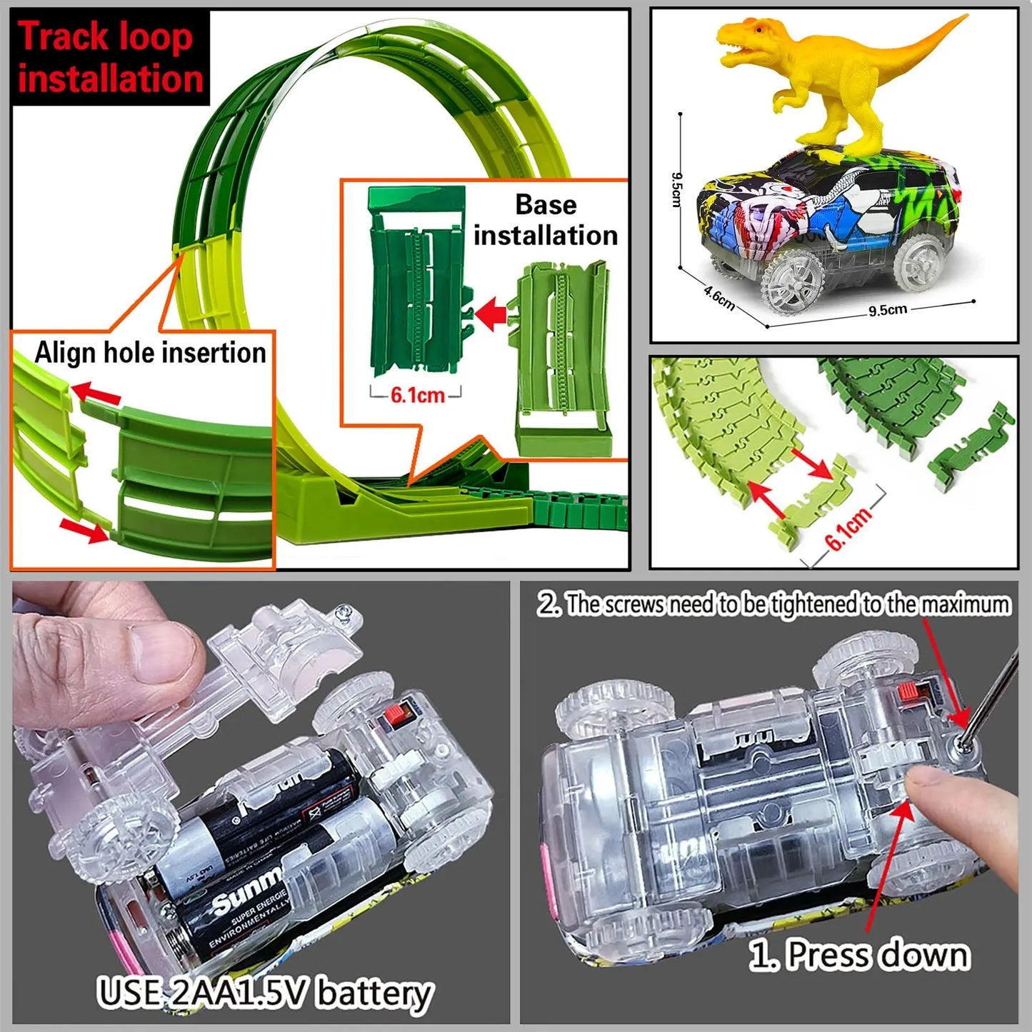 circuit électrique d'escalade magique pour enfants, jouet de chemin de fer, voiture de dinosaure, avec  lumière.