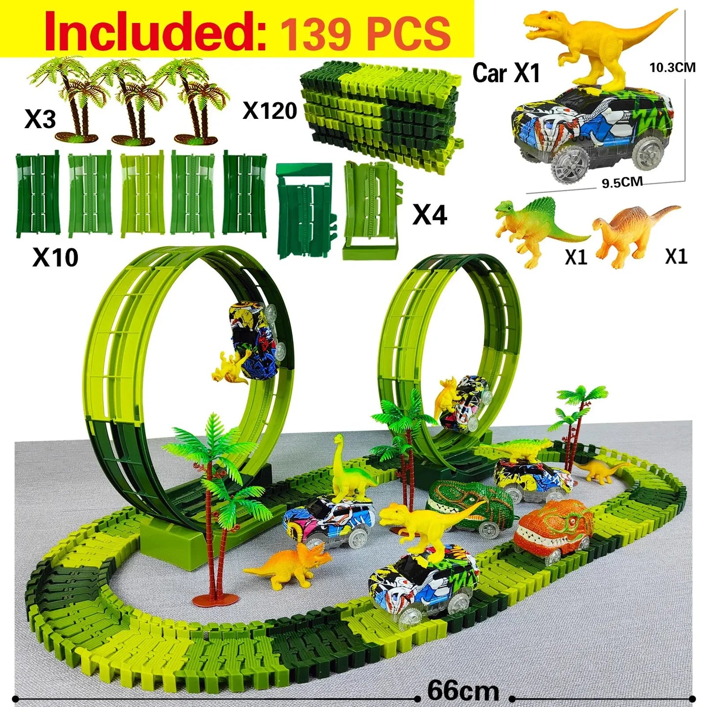 circuit électrique d'escalade magique pour enfants, jouet de chemin de fer, voiture de dinosaure, avec  lumière.